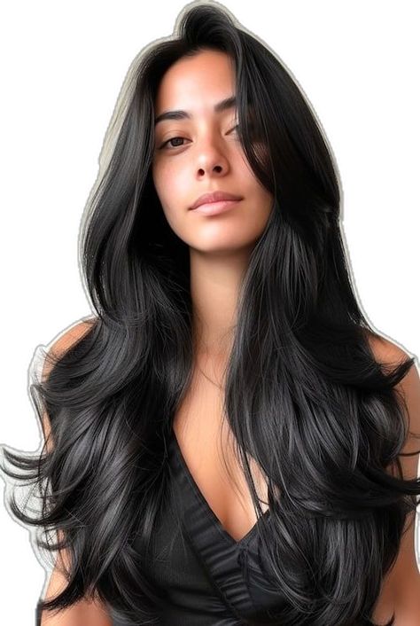 Layered Hair Cut Long Hair Women, Long Brown Hair With Layers Balayage, No Bangs Layered Hair, 90 Long Layers, Wavy Blowout Long Hair, Butterfly Haircut Long Black Hair, Long Black Hair With Face Framing Layers, Long Hair Hair Cuts Layers, Long Layers On Black Hair