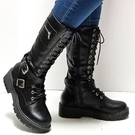 Black Combat Boots For Women, High Combat Boots, Mannequin Legs, Style 2025, Knee High Combat Boots, Oc Fashion, Steampunk Boots, Funky Clothes, Military Combat Boots