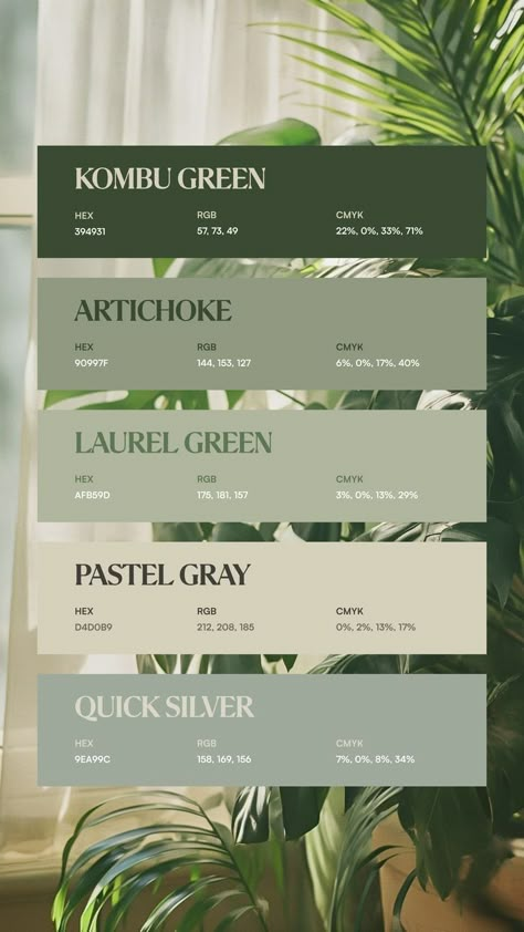 Sage Color Palette, Pretty Green Color, Brand Palette, Pantone Colour Palettes, Colour Swatches, Color Design Inspiration, Hex Color Palette, Hex Color, Green Color Schemes