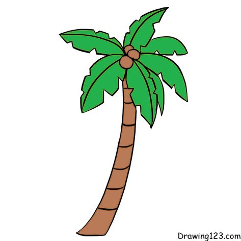 Drawing 123 - How to Draw Tutorials for Beginners & Intermediate Artists Palm Tree Outline, Coconut Tree Drawing, Palm Tree Sketch, Palm Tree Clip Art, Cartoon Palm Tree, Trees Drawing Tutorial, Tree Drawing Simple, Palm Tree Drawing, Trees For Kids