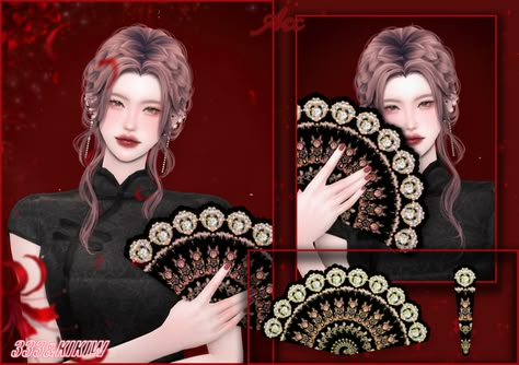 Sims 4 Korean Royal Cc, Sims 4 Japanese Cc, Ts4 Accessories, Chinese Headdress, Asian Hair Ornaments, Ts4 Poses, Chinese Fans, Sims 4 Anime, Chinese Fan