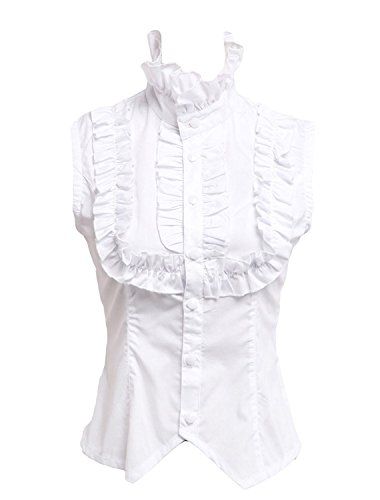 Ainclu Womens White Sleeveless Stand Collar Ruffles Cotton Lolita Blouse Frilly Shirt, White Ruffle Shirt, Stand Collar Blouse, Ruffle Collar Blouse, White Cotton Blouse, Sleeveless Shirts, Country Shirts, Ruffle Shirt, Ruffle Collar