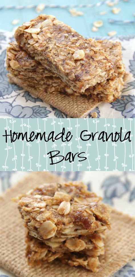 Homemade Granola Bars - No-bake and made with just a few ingredients like oats, dates, and almonds! No butter or added sugar needed for this recipe! Homemade Granola Bars Healthy, No Bake Granola Bars, Healthy Granola Bars, Chewy Granola Bars, Chewy Granola, Homemade Granola Bars, Homemade Granola, Granola Bars, Easy Baking Recipes