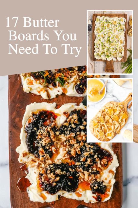 Combining the versatility of cooking with the art of presentation, this list of 17 butter boards you need to try will give you all the inspiration and supplies you need to create a stunning plate of food that is both delicious and Instagram-worthy. From savoury charcuterie boards to homemade nut butter creations, there is something on this list for everyone, and it is time to experiment and get creative in the kitchen! Butter Board With Balsamic, After Dinner Charcuterie Board, Herbs For Charcuterie Board, Fall Butter Boards Charcuterie, Brie Butter Board, Unique Cheese Board, Smoked Salmon Butter Board, Gourmet Charcuterie Board Ideas, Spring Butter Board