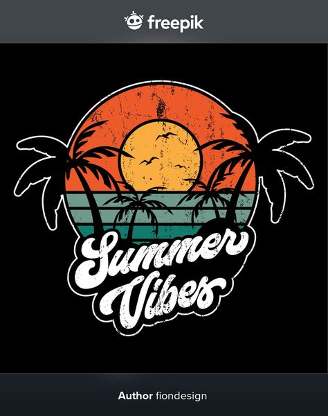 Summer vibes illustration Premium Vector | Premium Vector #Freepik #vector #vintage #quote #palm-tree #sunset Summer T Shirt Designs, Drawing Ideas Summer, Summer Vibes Illustration, Vibes Illustration, Summer Shirt Design, Vintage Tshirt Design, Summer Vector, Summer Logo, Beach Logo