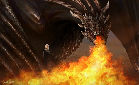 Dracarys, Gimena Ferrari on ArtStation at https://www.artstation.com/artwork/oqz2J Dragon Art Game Of Thrones, Sunfyre The Dragon Art, Drogon Burning The Iron Throne, Viserion Dragon Art, Daenerys Targaryen Art, Drogon Game Of Thrones, Drogon Viserion Rhaegal Gif, Game Of Thrones Poster, Game Of Thrones Dragons