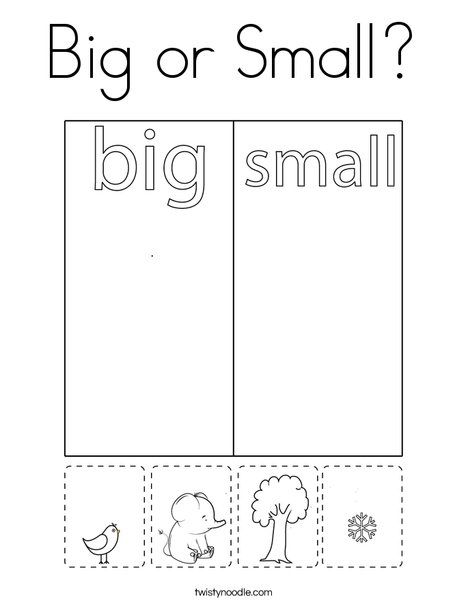 Big or Small Coloring Page - Twisty Noodle Small To Big Worksheet, Big Or Small Activities For Preschool, Preschool English Activities Learning, Big And Small Worksheets Kindergarten, Big Small Activities, Big And Small Activities For Toddlers, Big And Small Worksheets For Preschool, Big Or Small Worksheet, Big And Small Activities Preschool