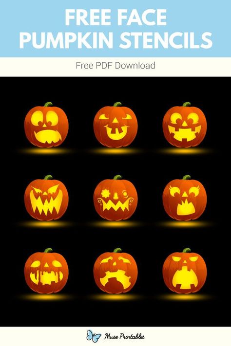 Pumpkin Face Ideas Easy, Pumpkin Carving Faces Ideas, Silly Face Pumpkin Carving Ideas, Pumpkin Carving Templates Printable Free Easy, Free Printable Jack O Lantern Faces, Jack O Lantern Templates Free Printable, Pumpkin Templates Free Printable Carving, Cute Pumpkin Faces Carving, Free Pumpkin Stencil