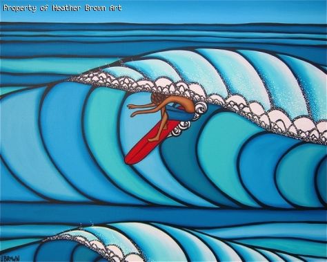 Heather Brown Art, Surfer Painting, Hawaii Art, Hawaiian Art, Surfboard Art, Heather Brown, Brown Art, Wave Art, Animated Drawings