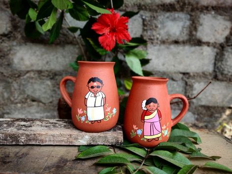 Matka Design, Fun Logos, Coffee Mugs Unique, Indian Coffee, Terracotta Art, Mugs Unique, Diy Christmas Paintings, Pot Painting, Pot Decoration