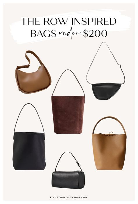 Love The Row aesthetic? Get the look with these great alternative bags and totes that have The Row vibe, for under $200! The Row Bucket Bag, The Row Bag Street Style, The Row Tote Bag, The Row Bag Outfit, The Row 90s Bag, The Row Outfits, The Row Banana Bag, The Row Aesthetic, Accessories Moodboard