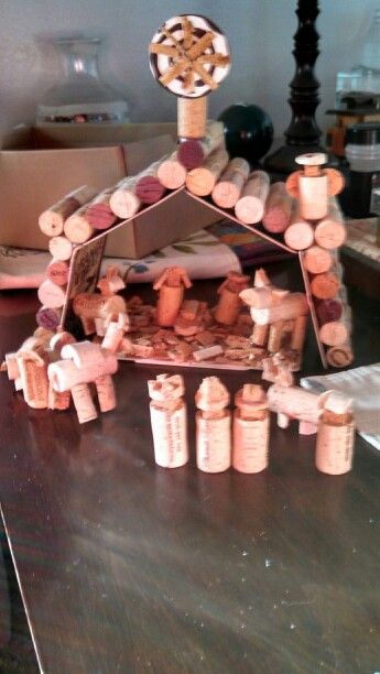 Wine Cork Nativity, Cork Nativity, Cork Nativity Set, Cork Rain Deer, Cork Reindeer Ornaments Diy How To Make, Wine Cork Mini Birdhouse Ornaments, Christmas Wine Cork Crafts Bed Bath & Beyond, Wine Cork Art, Cork Art