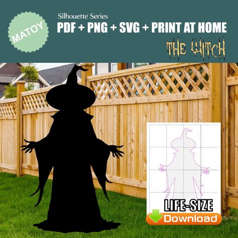 Silhouette Stencil Printables, Person Cut Out, Life Size Witch, Outdoor Silhouette, Shadow Person, Witch Silhouette, Stencil Wall, Lawn Decorations, Life Size Cutouts