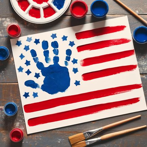 4th Of July Craft Projects For Kids, Toddler American Flag Crafts, Fourth Of July Crafts For Kids Toddlers, American Flag Crafts For Toddlers, Fun Fourth Of July Activities For Kids, Memorial Day Art For Kids, Fourth Of July Toddler Art, Easy July 4th Crafts For Kids, Patriotic Crafts Diy For Kids