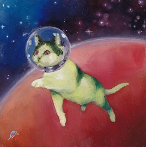 Cat Cyberpunk, Cats Drawings, Fantasy Cats, Trippy Cat, Cats In Space, Painting Cats, Astro Cat, Space Animals, Space Artwork