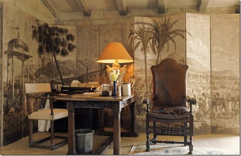 Garden, Home and Party: Neutral rooms Zuber Wallpaper, John Saladino, Interior Design Quotes, British Colonial Decor, Scenic Wallpaper, British Colonial Style, Colonial Decor, Folding Screen, House Inside