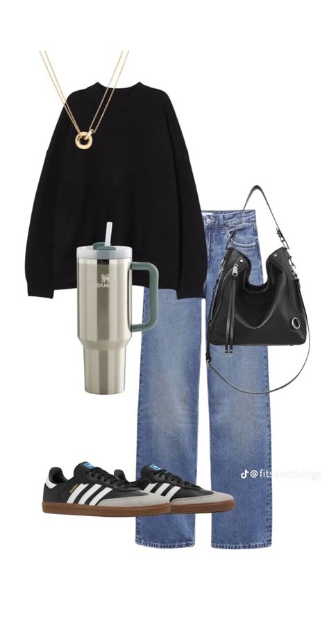 Cool Mom Outfits Spring, Author Outfits, Saturday Outfit Casual Weekend Wear, Samba Outfit, Outfit Layout, Uni Outfits, Looks Street Style, 가을 패션, Black Sweater