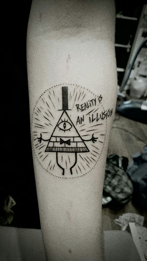 Bill Cipher tattoo "Reallity is an illusion" Bill Cipher Tattoo, Tattoo Bills, Polish Tattoos, Monster Falls, Avatar Tattoo, Autumn Tattoo, Alien Tattoo, 4 Tattoo, Friendship Tattoos