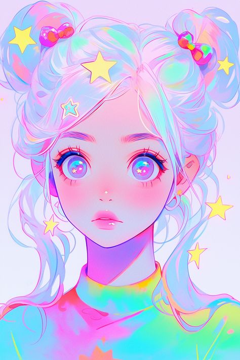 Anime Pastel, Kawaii Girl Art, Pastel Anime Art, Pastel Character, Pastel Digital Art, Colorful Anime, Kawaii Sketches, Anime Pop Art, Pastel Character Design