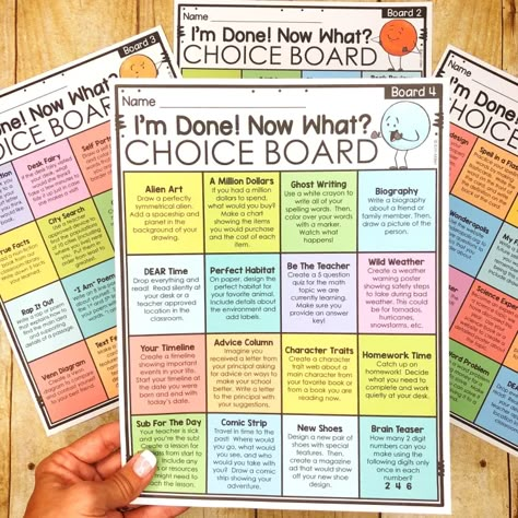 Education Ideas For Elementary, Classroom Choice Boards, Finished Early Board, Reward Choice Board, Upper Primary Classroom, Morning Work Choice Board, Middle School Early Finishers Activities, Common Board Configuration Elementary, Early Finisher Bulletin Board