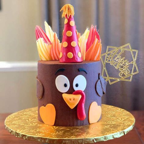 Turkey Cakes Birthday, Easy Turkey Cake, Turkey 1st Birthday Party, Turkey Smash Cake, Turkey Themed 1st Birthday, Turkey Birthday Cake, Our Little Turkey Is Turning One Party, Turkey Cake Ideas, Thanksgiving Cake Designs