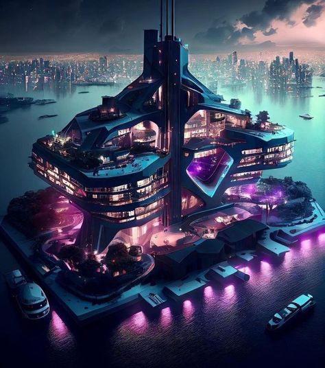 Futuristic Mansion, Sci Fi House, Cyberpunk House, Futuristic Houses, Futuristic House, Concept Vehicles Sci Fi, Futuristic Cities, Mansion Exterior, Luxury Beach House