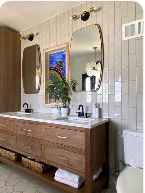 Walnut Vanity Bathroom, Vanity Bathroom Ideas, Walnut Bathroom Vanity, Walnut Bathroom, Walnut Vanity, Custom Bathroom Vanity, Custom Bathroom, Vanity Bathroom, Living Room Mirrors