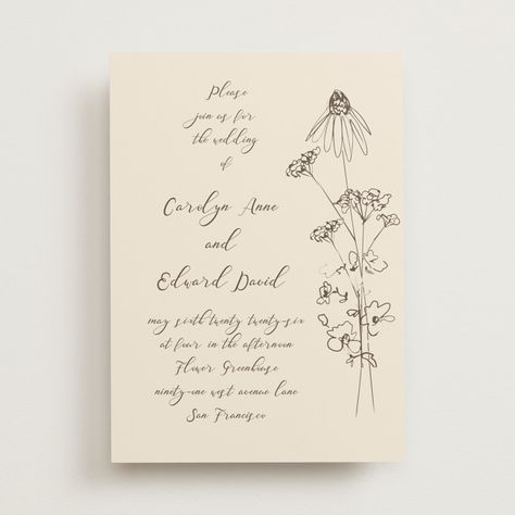 Sketched Florals Wedding Invitations by Baumbirdy | Minted Getting Ready Playlist, Hand Drawn Wedding Invitations, Chris Taylor, Wedding Invite Ideas, Whimsical Flower, Tan Wedding, Grand Wedding, Hand Drawn Wedding, Rustic Vintage Wedding