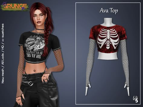 The Sims Resource - Sims 4 - Clothes - WisteriaSims - For Woman - Ava Top for woman Sims 4 Cc Black Pants, Sims 4 Long Sleeve Crop Top, Sims 4 Cc Skeleton Clothes, Grunge Outfits Sims 4 Cc, Sims 4 Evil Cc, Sims 4 Female Shirts Cc, Sims 4 Cc Arabic Clothes, Sims Alpha Cc Clothes, Gothic Clothes Sims 4 Cc