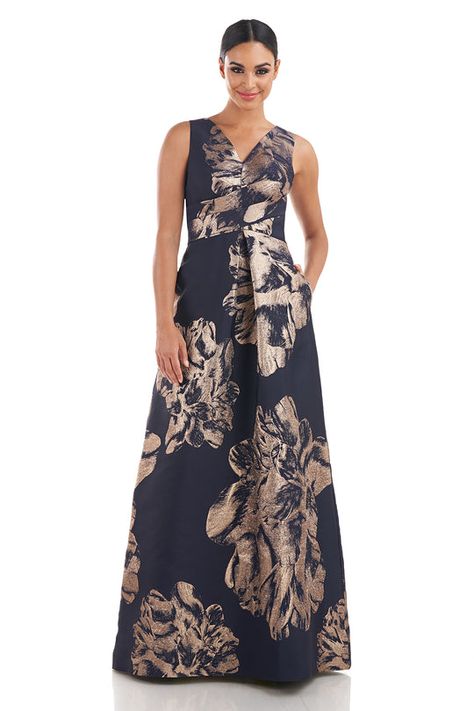 Mob Dress, Pleated Gown, Kay Unger, One Shoulder Gown, Floral Gown, Mob Dresses, Maxi Gown Dress, Column Gown, Floral Jacquard