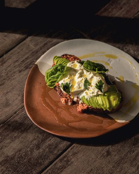 Burrata and avocado on sourdough Pesto Basil, Sourdough Toast, Walnut Pesto, What's For Breakfast, Sun Dried, Sun Dried Tomato, Pesto, Basil, Toast