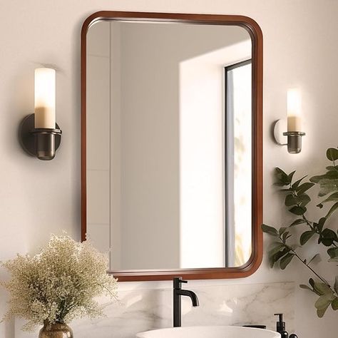 Amazon.com: WallBeyond Wood Framed Mirrors for Bathroom, 24x36 Inch Wooden Frame Wall Mirror Farmhouse Wall Mounted Rectangle Mirror for Vanity (Horizontal/Vertical) : Home & Kitchen Mirror For Vanity, Wood Mirror Bathroom, Mirror Farmhouse, Bathroom Mirror Frame, Farmhouse Bathroom Vanity, Wooden Mirror Frame, Wood Framed Mirror, Wood Bathroom, Rectangle Mirror