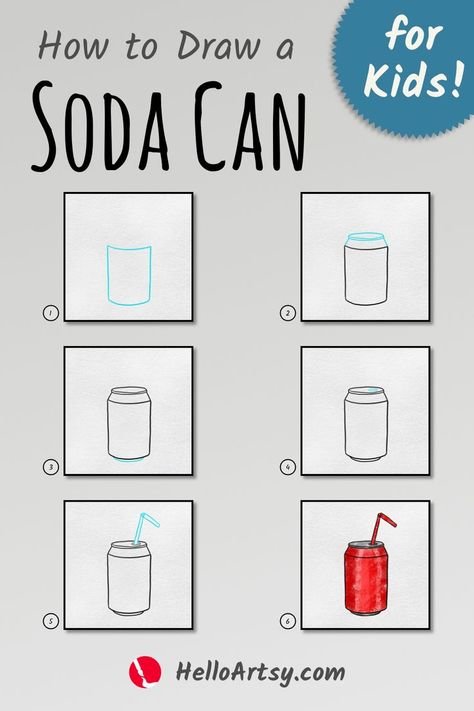 You can learn how to draw a soda can by drawing along with this easy to follow drawing guide. Follow along with 6 simple steps to learn how to draw your own soda can. Click to check out the complete drawing tutorial and access the free printable and downloadable pdf for a how to draw a soda can. There you find full text descriptions to accompany the step by step drawing lesson and more! How To Draw A Soda Can, Holding Soda Can Reference, Soda Can Drawing, Soda Drawing, Simple Drawing Tutorial, Calendar Doodles, Draw Food, Draw Doodles, Interior Design Sketchbook