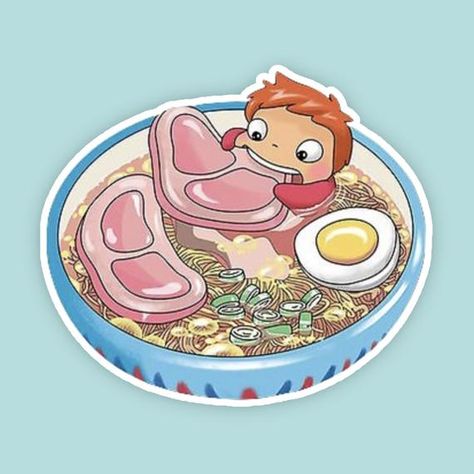 Ponyo Eating Ramen Bowl with Ham for Journal Planner | Etsy Ponyo Eating Ramen, Ponyo Anime, Ghibli Tattoo, Eating Ramen, For Journal, Studio Ghibli Art, Ramen Bowl, Ghibli Art, Kawaii Wallpaper