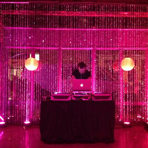 Pink uplights make the SoChi Gallery curtains really pop! Modern Event Space, Sweet 16 Party Themes, Consulting Branding, 18th Birthday Party Themes, Pink Sweet 16, Sweet Sixteen Birthday Party Ideas, Disco Decorations, Disco Party Decorations, Macon Georgia