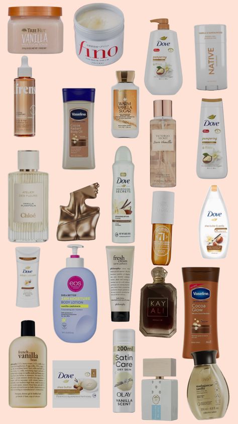 A combination of shower products, lotions, perfumes, hair care and body sprays to smell like vanilla To Smell Like Vanilla, Smell Like Vanilla, Scent Combinations, Shower Products, Body Sprays, Hair Spray, Vaseline, Body Spray, Victoria Secret