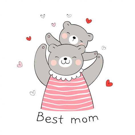 Draw Bear, Mothers Day Cartoon, Mothers Day Drawings, Mom Drawing, Mom Bear, Baby Animal Drawings, Bear Drawing, Fabric Paint Designs, Easy Drawings For Kids