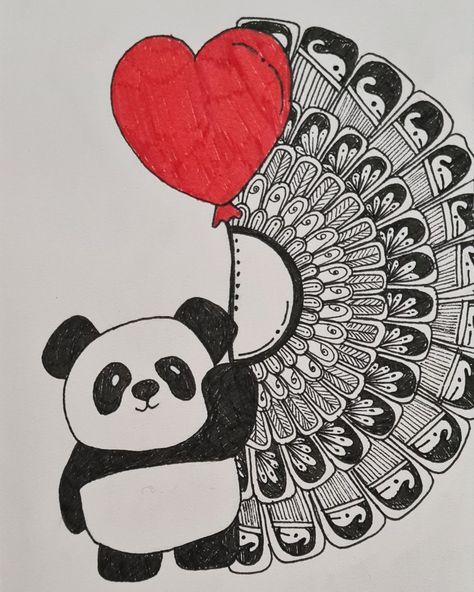 #Mandala #Panda #Mandalaart #doodle #sketch #sketchbook Heart Mandala Drawing, Panda Mandala Art, Panda Mandala, Book Cover Art Diy, Heart Mandala, Zentangle Ideas, Easy Mandala, Easy Mandala Drawing, Simple Mandala