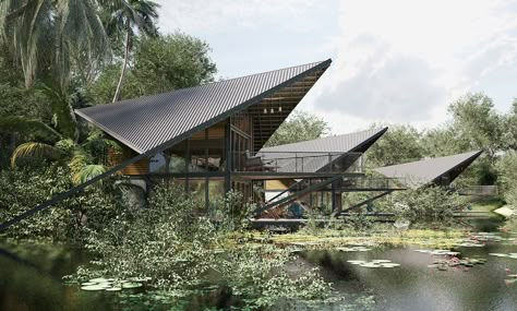 Remake Rain Forest Villa on Behance Tropical Villa, Jungle House, Resort Architecture, Cottage Style House Plans, A Frame House Plans, Eco Architecture, Retreat House, Architectural Competition, Architecture Graphic Design