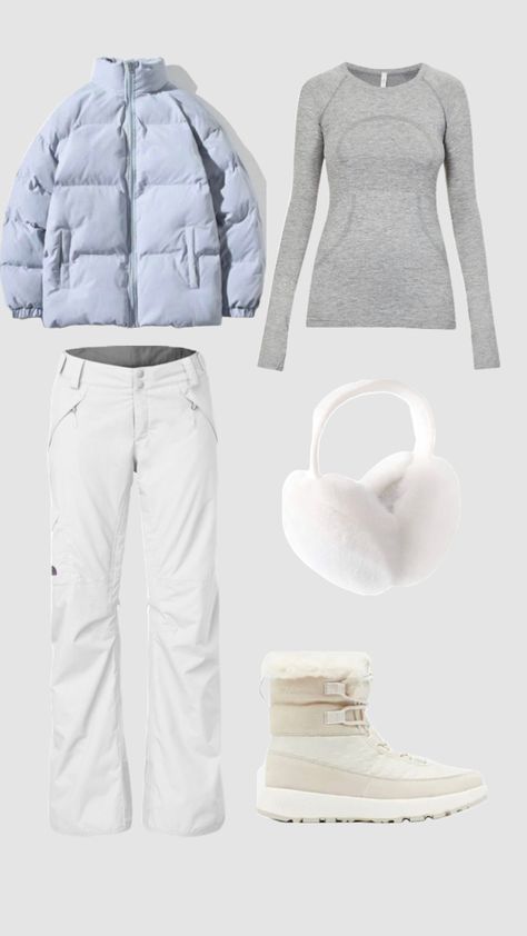 Cute Ski Clothes, Cute Snowboard Outfits, Cute Ski Jackets, Preppy Ski Outfits, Aesthetic Ski Outfit, White Ski Pants Outfit, Ski Fits Aesthetic, Ski Pants Outfit, Ski Outfits For Women Style