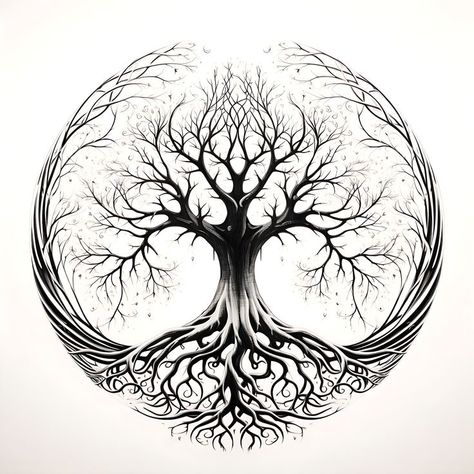 Yggdrasil Full Back Tattoo, Negative Space Realism Tattoo, Arbor Vitae Tattoo, Viking Forest Tattoo, Viking Memorial Tattoo, World Tree Tattoo Norse Mythology, Africa Tree Tattoo, Yddrasil Tree Tattoo, Alder Tree Tattoo