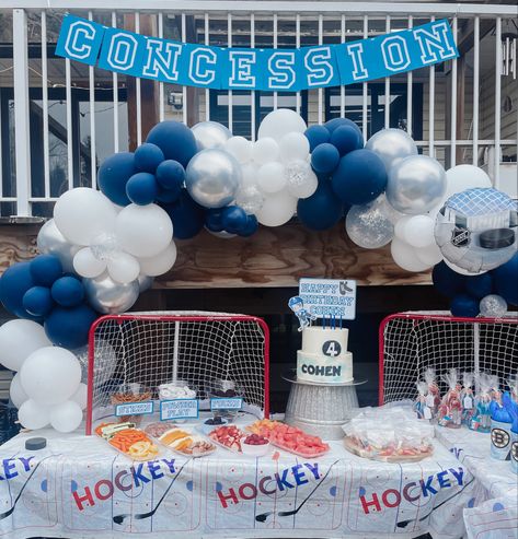 Hockey Game Snacks, One Year Old Hockey Birthday, Nhl Birthday Party, Nhl Theme Birthday Party, Hockey Decorations Party, Hockey Theme First Birthday, Ice Hockey Birthday Party, Ice Hockey Party Ideas, 1st Birthday Hockey Theme