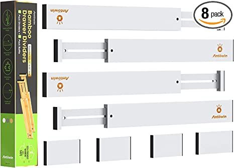 ANTOWIN Bamboo Drawer Dividers Organizers, Expandable Drawer Separators Splitter,17-22 inches Long Adjustable Spring-loaded Organizer for Large Utensil, Clothes, Tools Drawers (White) Drawer Separators, Utensil Drawer Organization, Tool Drawers, Clothes Drawer, Sock Organization, Utensil Drawer, Drawer Divider, Kitchen Drawer Organization, Organize Drawers