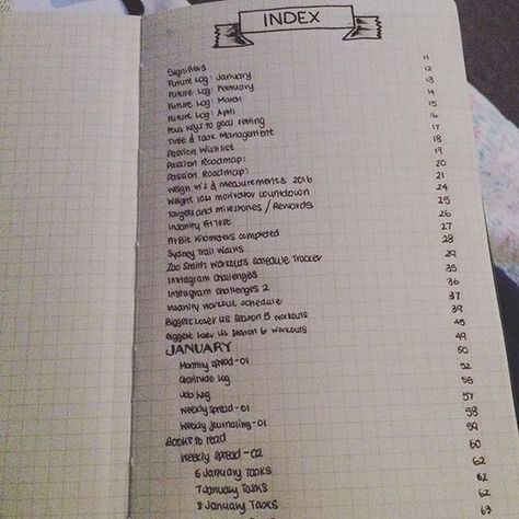 An index is a fundamental element in a bullet journal that serves like a table of contents to easily locate every page in your journal. Read our post for more bullet journal page ideas! Journal Table Of Contents, Bullet Journal Index, Bullet Journal Page Ideas, Journal Page Ideas, How To Bullet Journal, Moleskine Planner, Bullet Journal Page, Bullet Journal Key, Notebook Ideas