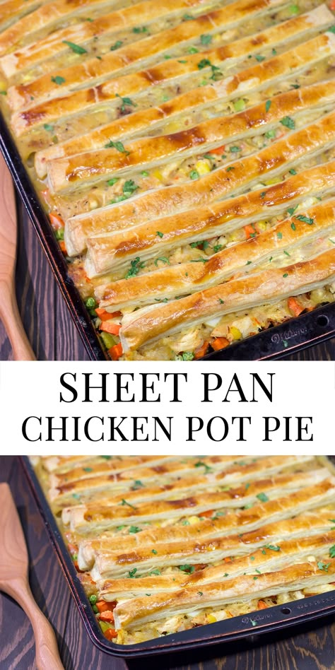 Sheet Pan For A Crowd, 4 Pies In One Pan, Chicken Pot Pie Sheet Pan, Sheet Chicken Pot Pie, Bake Sheet Pan Meals, Fall Recipes Sheet Pan, One Pan Sheet Meals, Fall Chicken Recipes Sheet Pan, Healthy One Pan Casserole