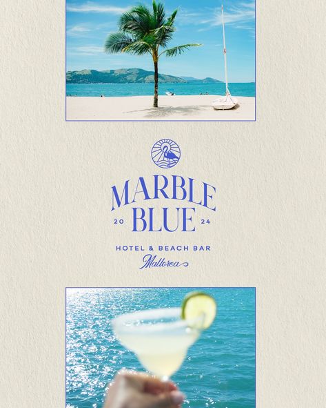 Marble Blue, a hotel resort & beach bar that captures the island’s essence, combines luxury with the charm of the coastal and natural environments 🌴  holiday, beach bar branding, beach bar menu, cocktail menu, cocktail menu design, drinks menu inspo, arch logo, holiday branding, logo design inspo, beach logo, beach bar logo, hotel logo, elegant design, luxurious design, print design, print designer, flamingo logo, hotel resort logo, hotel resort branding, navy blue color palette, blue logo Beach Restaurant Logo Design, Beach Resort Logo, Cocktail Menu Design, Holiday Branding, Resort Branding, Blue Branding, Flamingo Logo, Bar Branding, Palette Blue