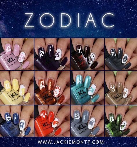 KL Polish Zodiac Collection Swatches and Review + Zodiac Sign Nail Art - JACKIEMONTT Taurus Nail Art, Zodiac Signs Nails, Star Sign Nails, Nails Zodiac Signs, Virgo Nail Art, Horoscope Nails, Zodiac Nail Art, Horoscope Nail Art, Aquarius Lookbook