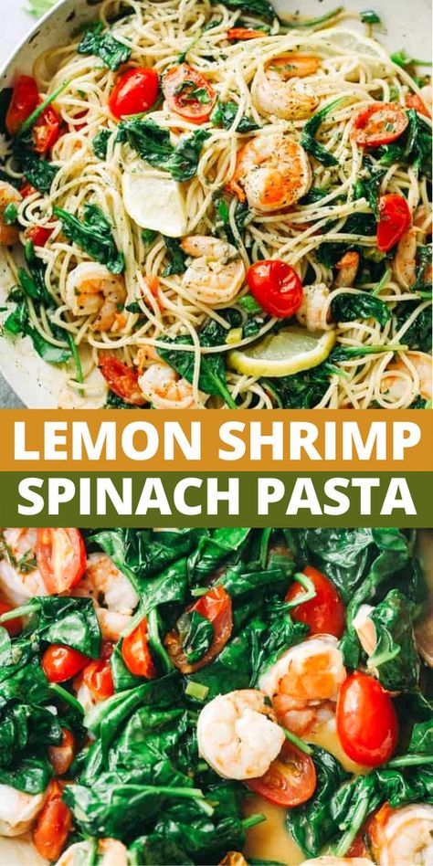 Shrimp And Spinach Pasta, Speggetti Recipes, Shrimp And Spinach Recipes, Shrimp Spinach Pasta, Shrimp And Spinach, Seafood Tacos, Lemon Shrimp Pasta, Shrimp Spinach, Shrimp Pasta Recipes Easy