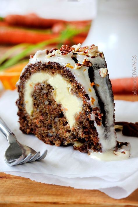 Cream Cheese Stuffed Carrot Cake with Orange Glaze | Carlsbad Cravings Orange Cream Cheese, Carrot Cakes, Carrot Spice Cake, Carlsbad Cravings, Torte Cupcake, Orange Glaze, Pound Cakes, Gateaux Cake, Carrot Cake Recipe