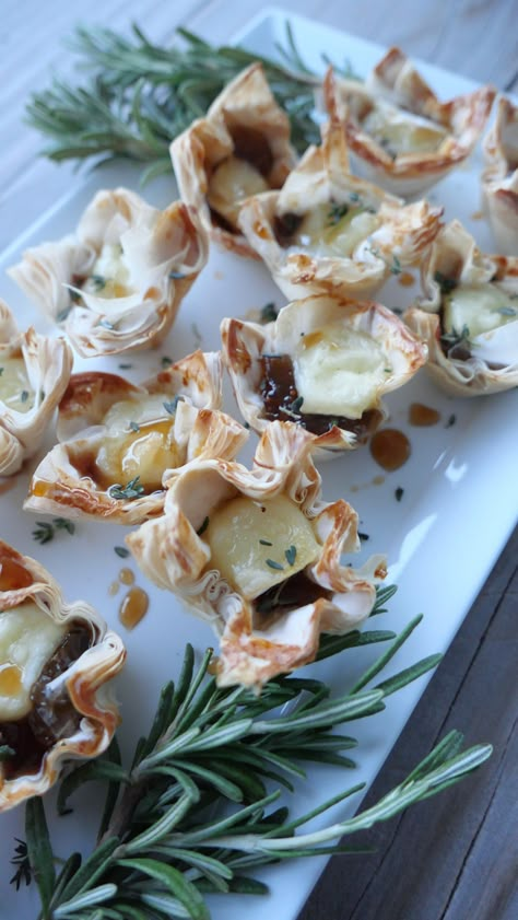 Spicy Honey Baked Fig & Brie Bites  — Bella Oldham Fig And Brie Bites, Baked Brie Phyllo Cups, Hot Honey Baked Brie Bites, Fig Brie Bites, Hot Honey Brie Bites, Puff Pastry Brie Bites, Honey Brie Bites, Brie Bites Appetizer, Brie Phyllo Cups